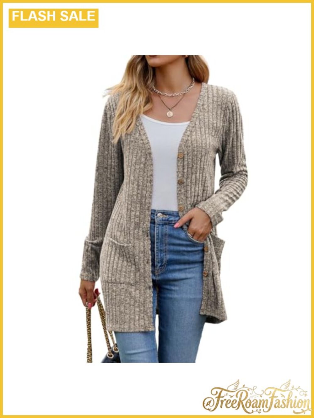 Long Cardigan Sweater Open Front with Pockets Lightweight Knit